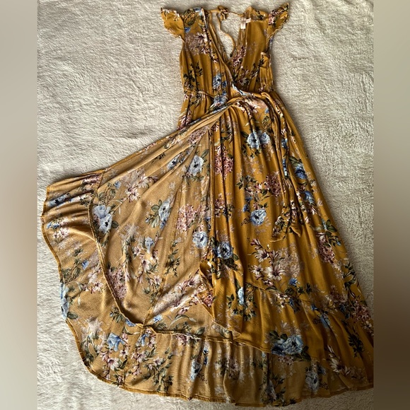 Band of Gypsies Dresses Band Of Gypsies Band Of Wrap Front Maxi Dress In Yellow Floral Print